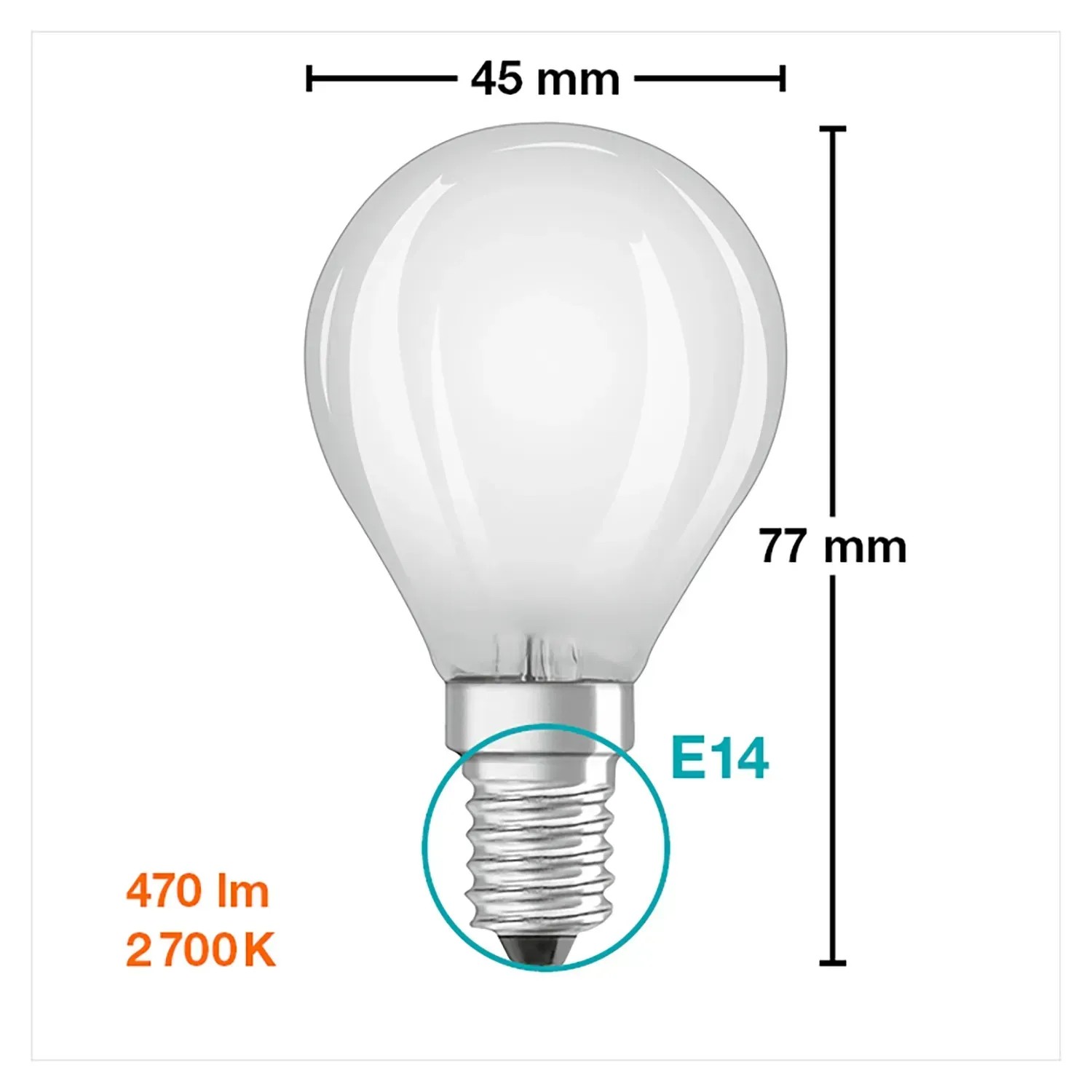 Osram LED E14 Tropfenlampe, 4W, 470lm, 2er Set. Kompakte, weiße Leuchte mit E14-Sockel.