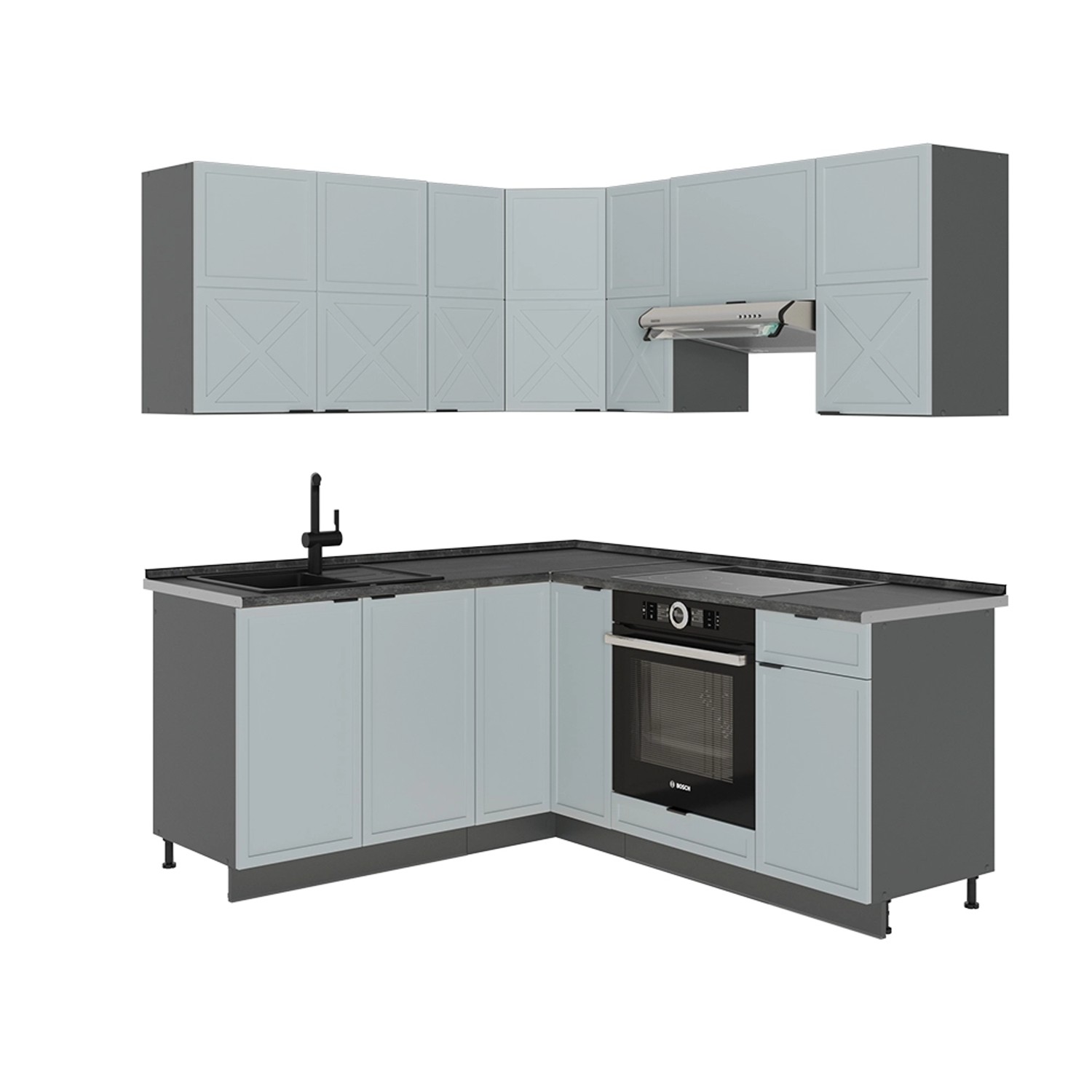 Vicco Fame-Line Eckküche Hellblau-grau/Anthrazit 160 x 190 cm AP Anthrazit