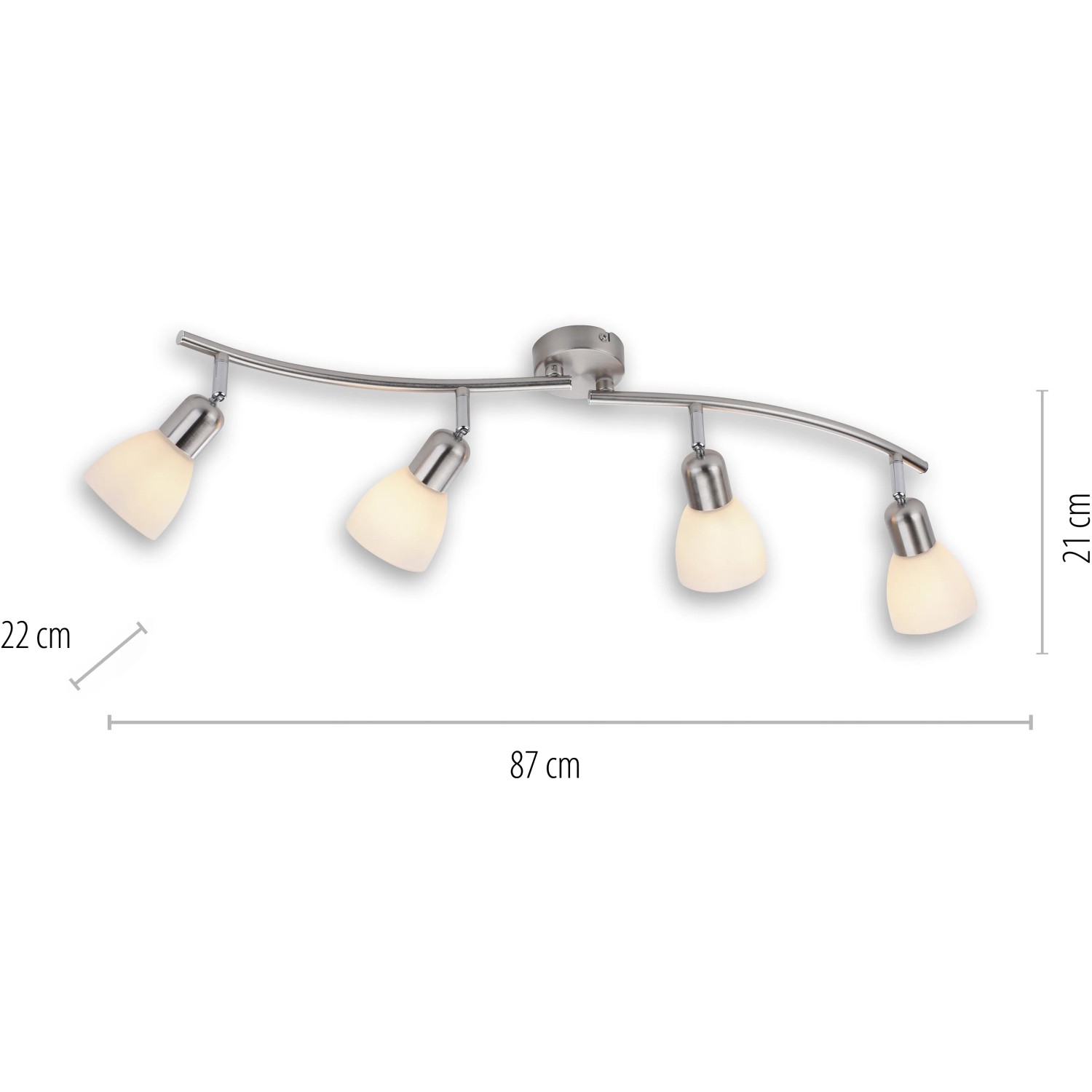 Stahlfarbener Just Light Spot Karo mit vier Leuchten, 90x21 cm, für E14 Leuchtmittel.