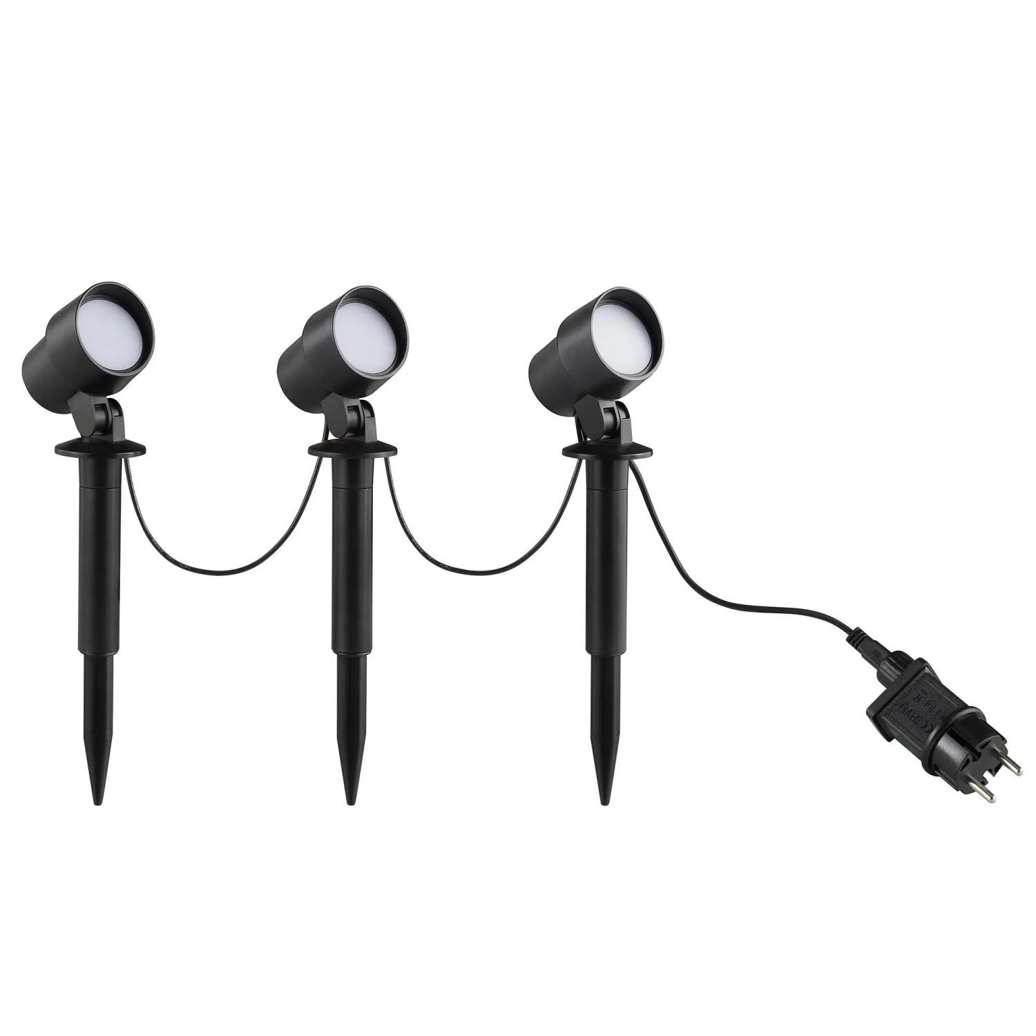 3er Set Brilliant Kamara LED-Außenspießleuchten, schwarz, für Garten und Wege.