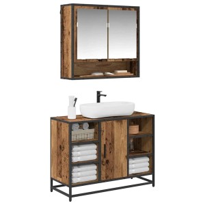 vidaXL Badezimmermöbel-Set mit Regal 2-Tlg Altholz Holzwerkstoff 3402527