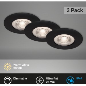 Brilo LED-Einbauleuchte Kulana, 3er-Set, dimmbar, matt-schwarz. Ideal für Bad & Wohnraum.