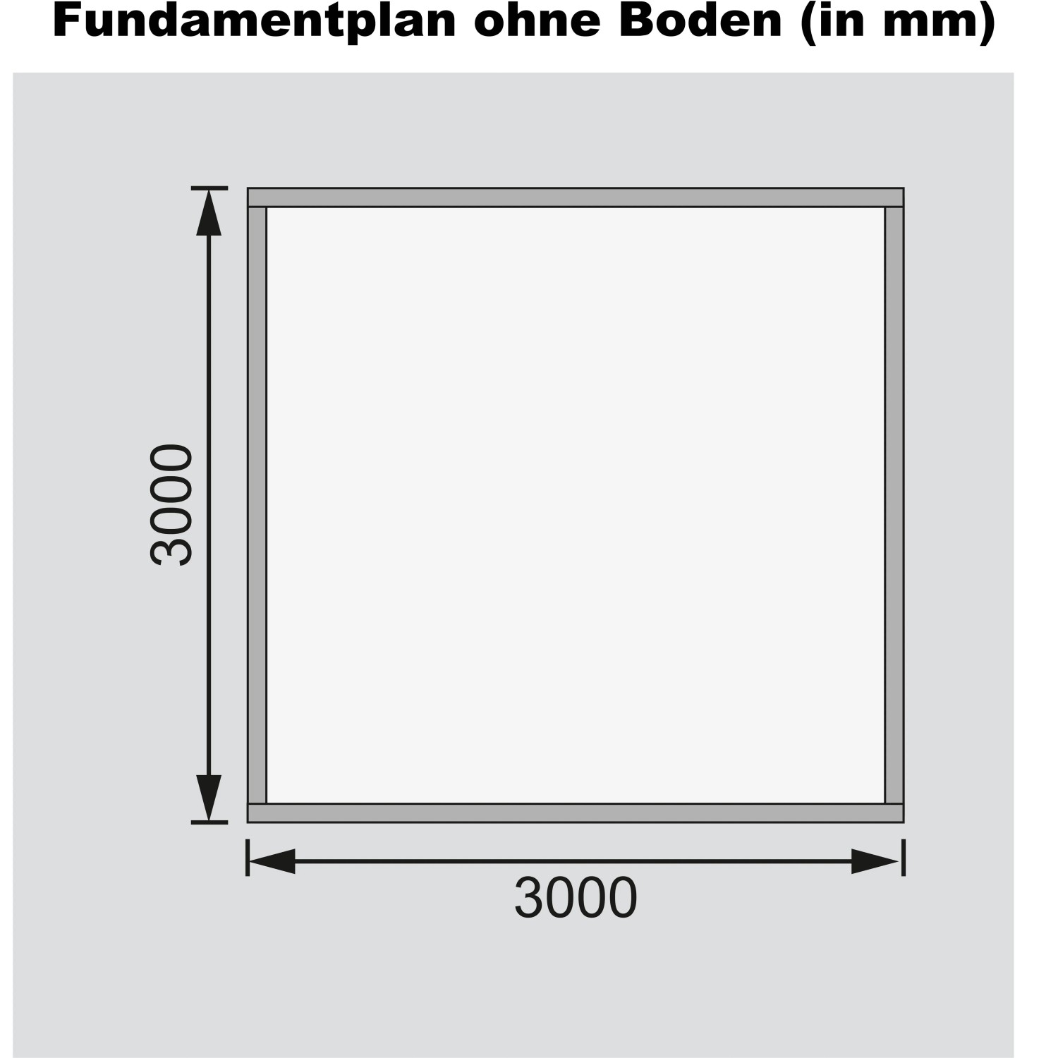 Fundamentplan für Karibu Holz-Gartenhaus Timra, 300x300 cm, ohne Boden.