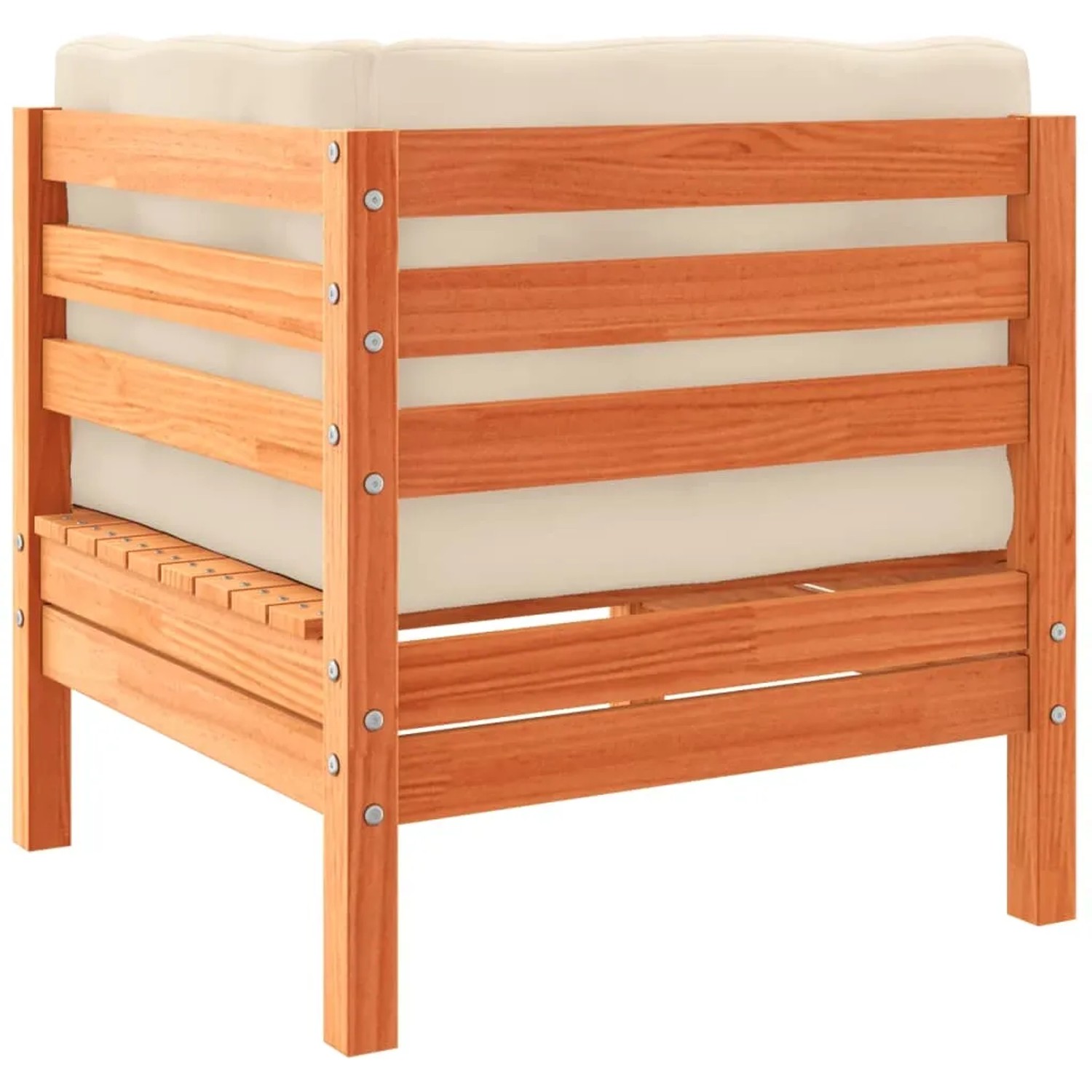 Gartenmöbel: Wachsbraunes Kiefernholz Sofa-Element mit Kissen, Teil der vidaXL 5-tlg Garnitur.