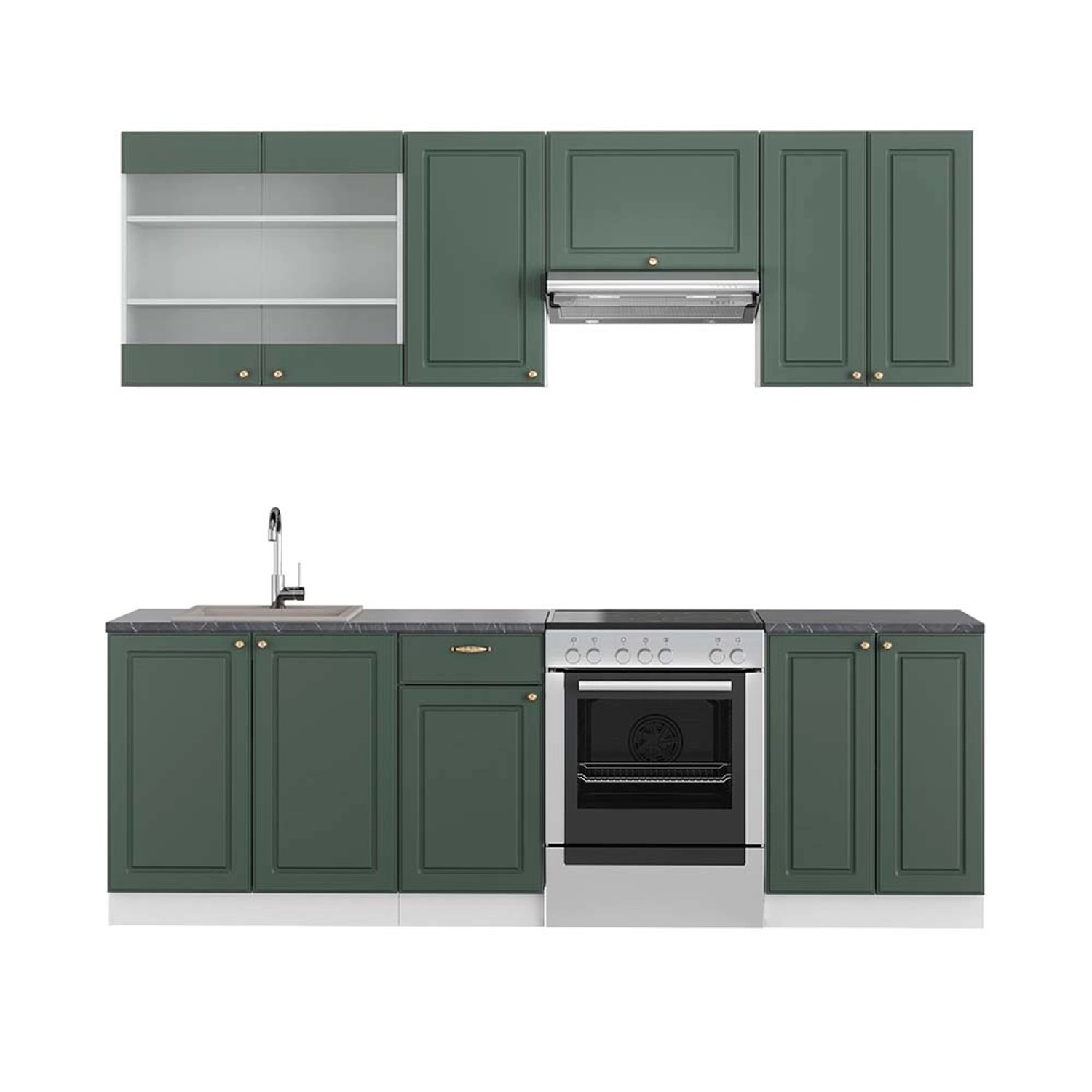 Vicco Fame-Line Küchenschränke Grün-Gold Landhaus/Weiß 240 cm AP Anthrazit günstig online kaufen