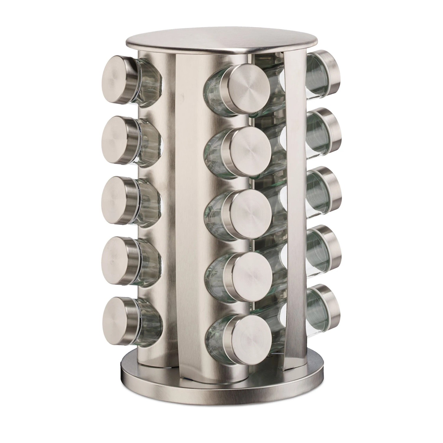 Relaxdays Gewürzkarussell Edelstahl Silber mit 20 Gläsern Drehbar 33,5 cm x 19,5 cm 2,7 kg