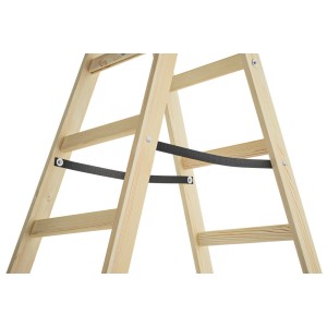 Detailansicht der Hailo Holz-Doppelsprossenleiter mit Spreizsicherung und Sprossen.