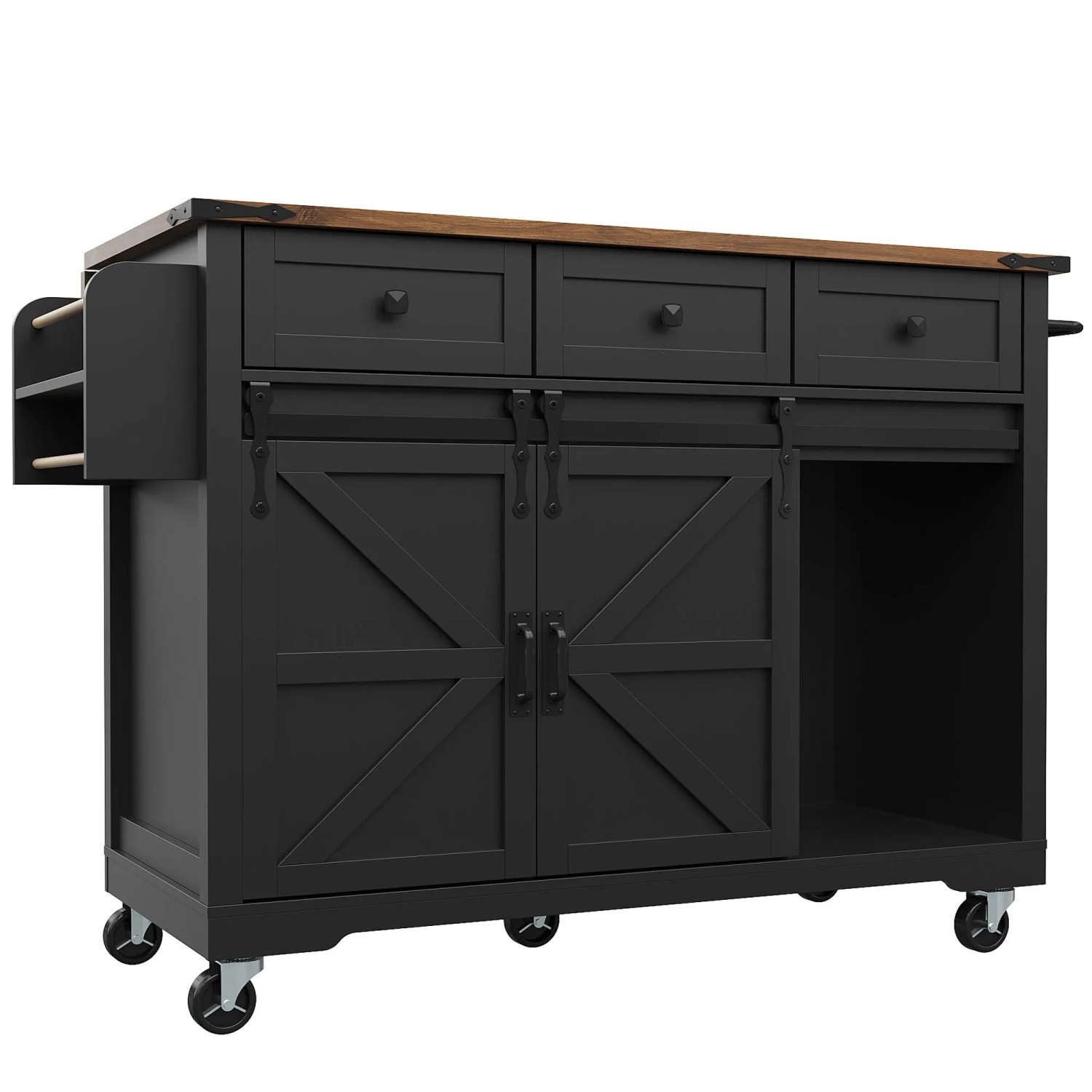 okwish Kücheninsel mit Ausziehbarer Platte Küche 140 x 73 x 94 cm Schwarz