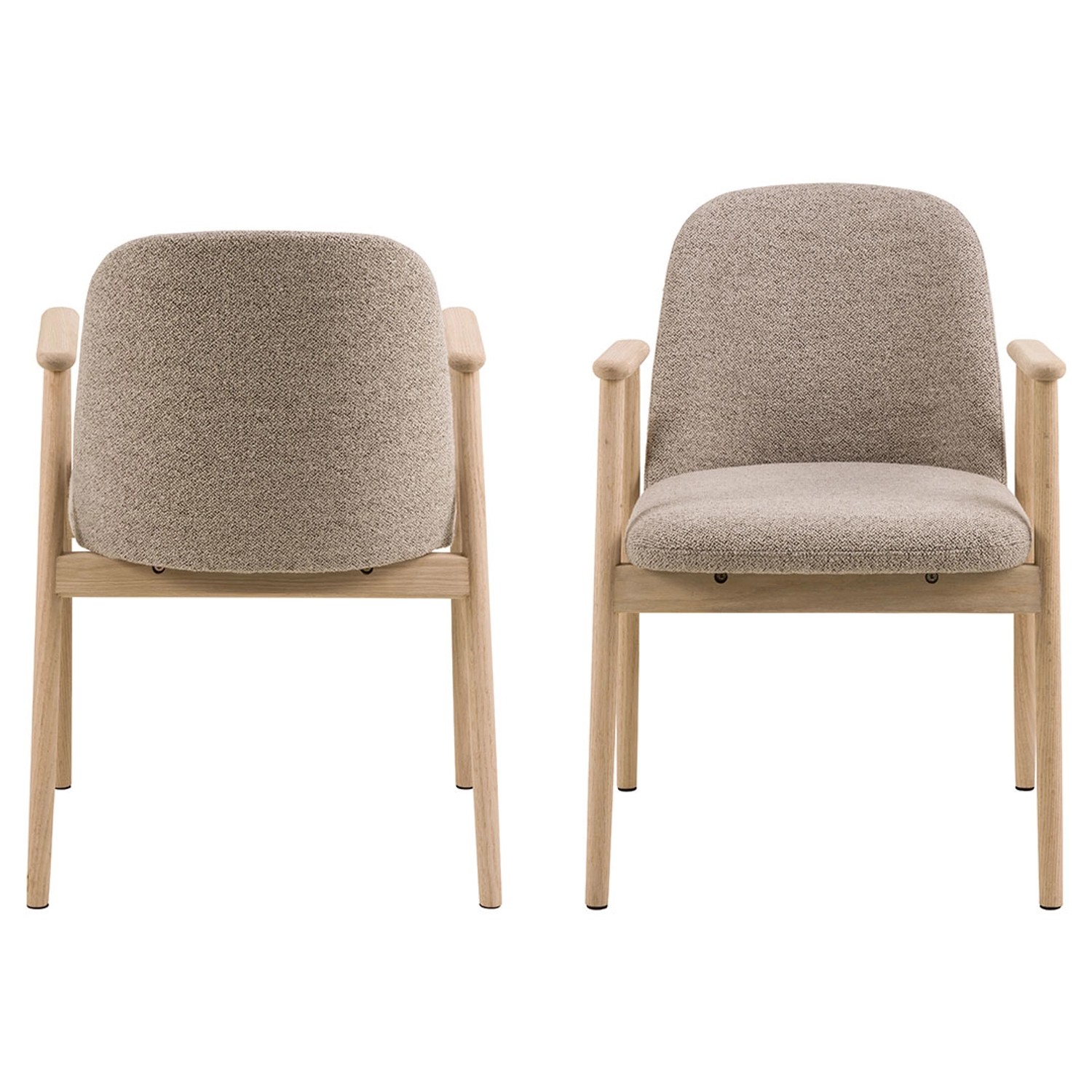 Ebuy24 Leo Esszimmerstuhl mit Armlehnen, Bouclé Beige, Vorder- und Rückansicht.