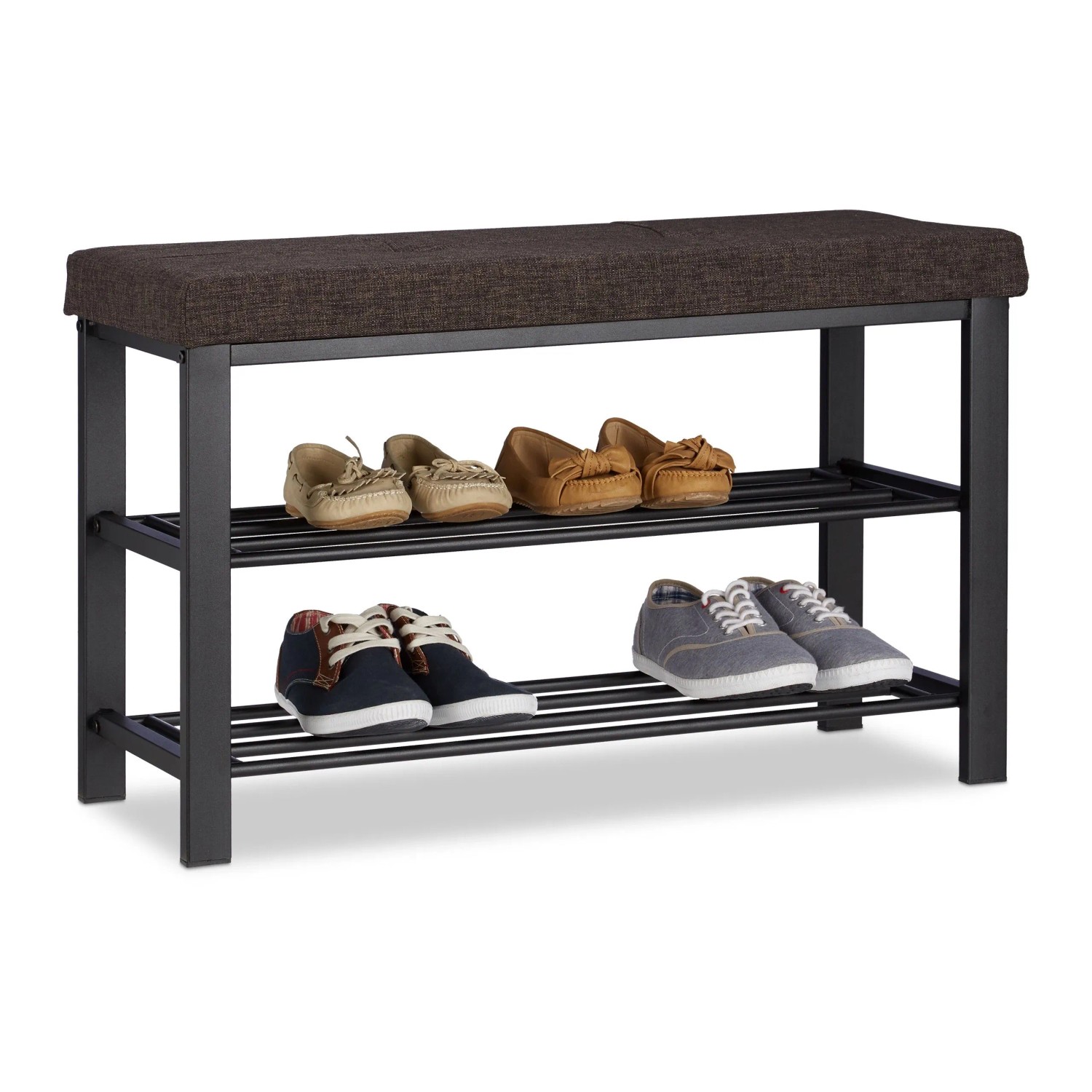 Relaxdays Schuhbank Stoff Metall MDF Braun Mit Polster 50 cm x 81 cm x 32 cm 6,6 kg
