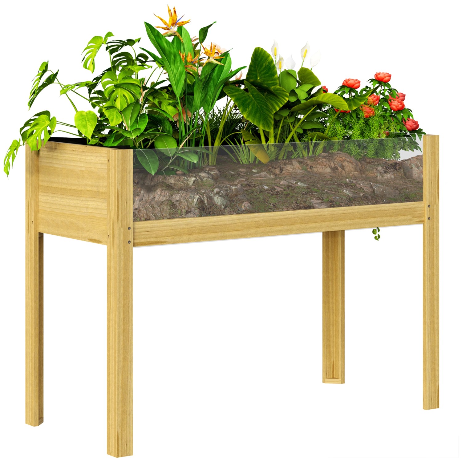 Outsunny Hochbeetkasten Tannenholz Naturholz 110L x 50B x 80H cm
