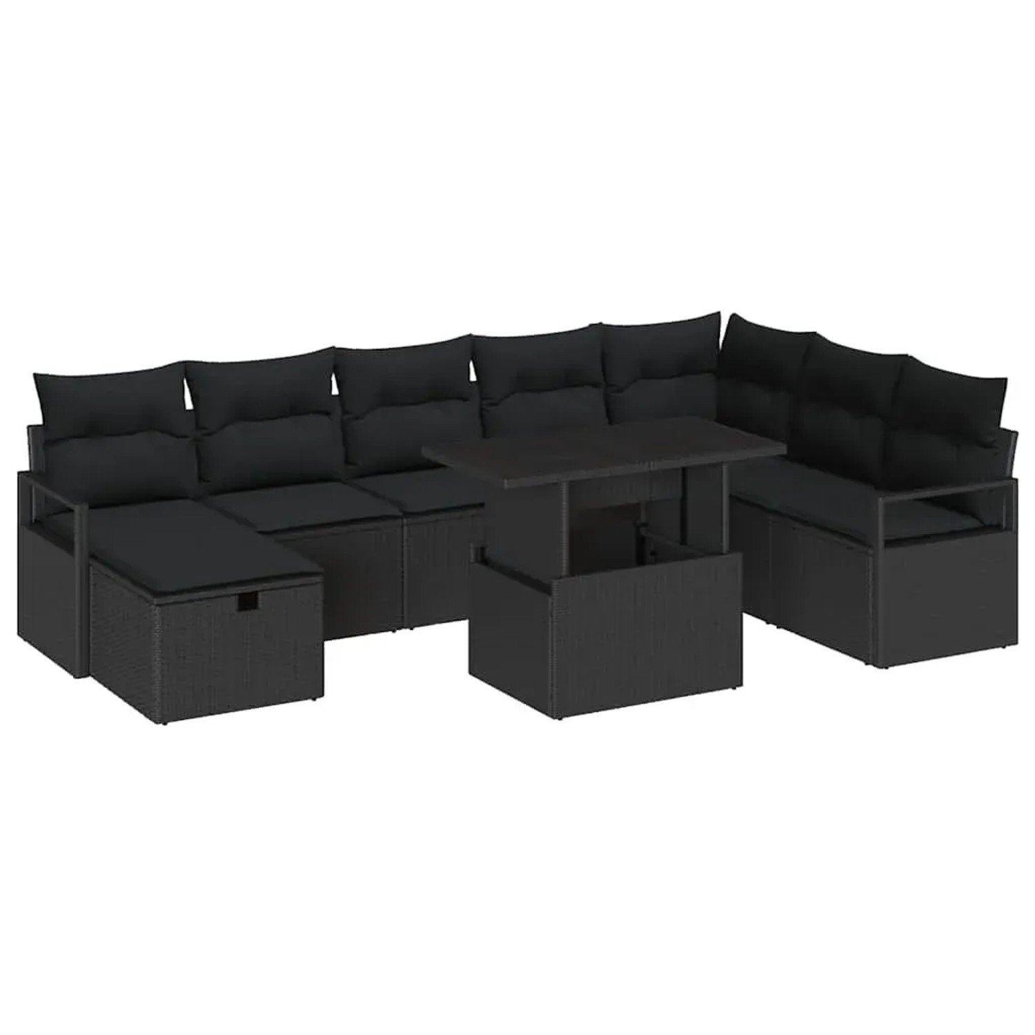 vidaXL Garten-Sofa-Set mit Kissen 9-Tlg Schwarz Poly Rattan 3359820