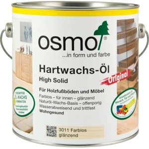 Dose Osmo Hartwachs Öl glänzend Farblos 2,5 l für Holzfußböden und Möbel.