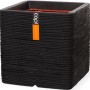 Schwarzer, quadratischer Capi Pflanztopf Nature Rib mit Riffelstruktur, 40x40x40 cm.