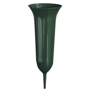 Dunkelgrüne Geli Grabvase, ca. 31 cm hoch, mit Erdspieß für Grabgestecke.