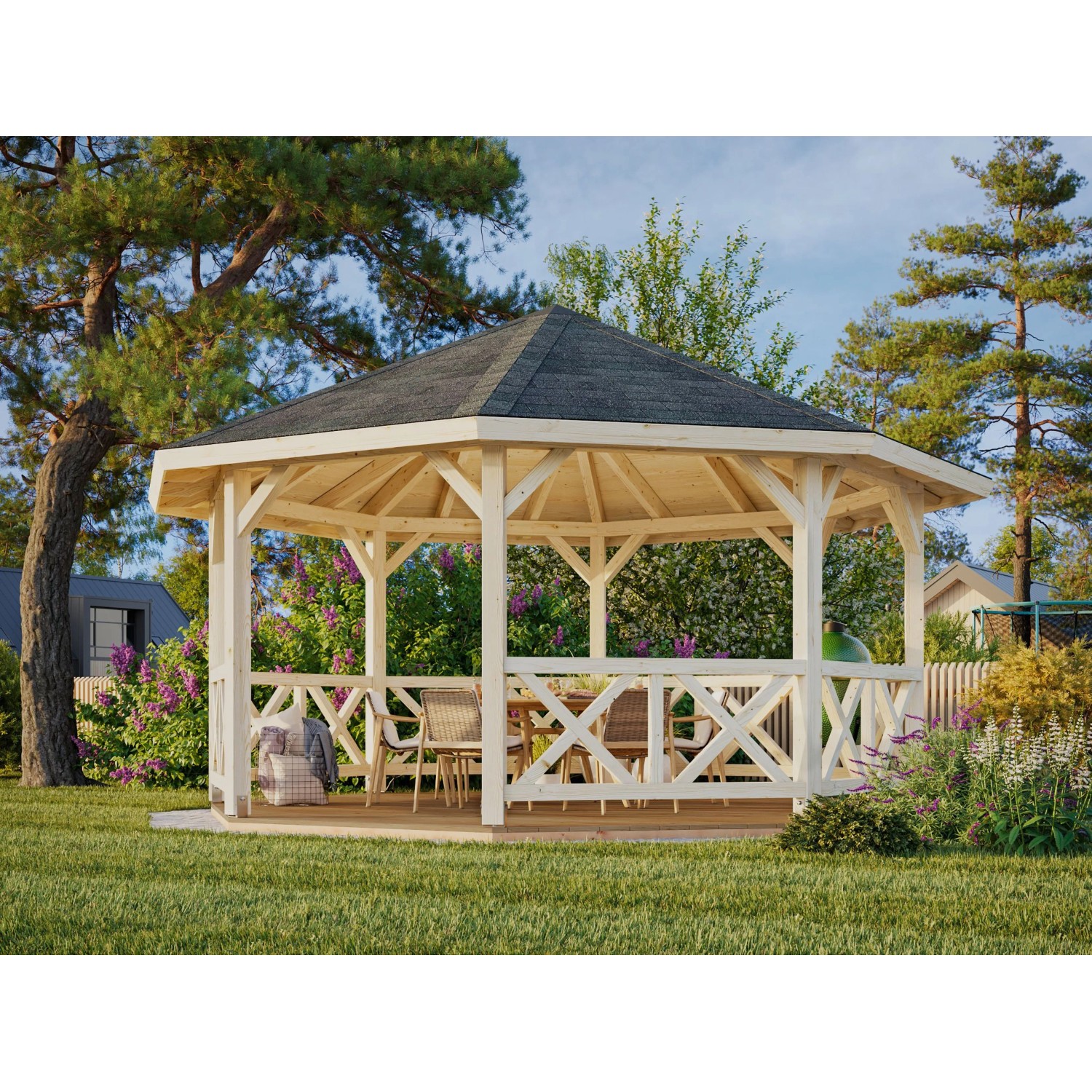 Palmako Holz-Pavillon Betty Grau imprägniert 465 cm x 465 cm ohne Fußboden günstig online kaufen