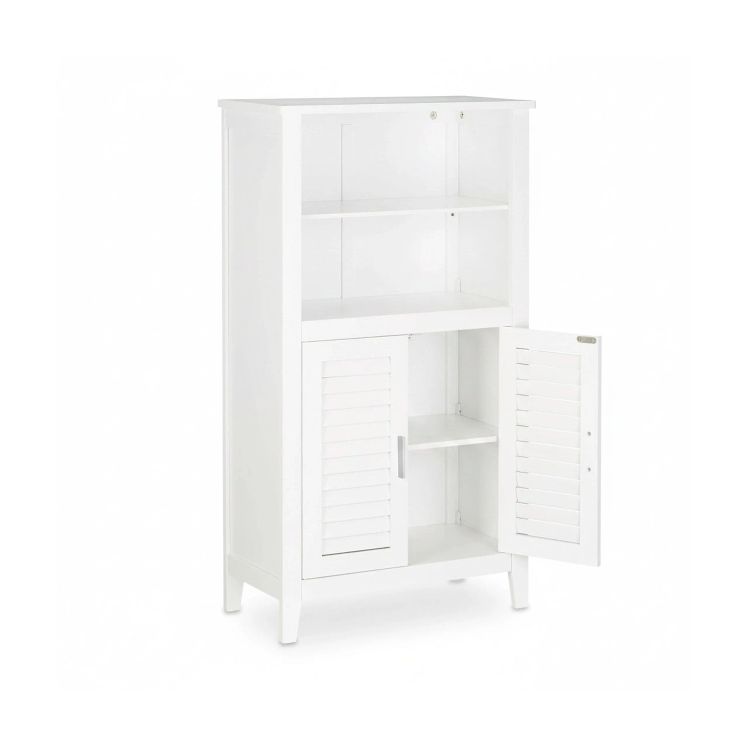 Relaxdays Badezimmerschrank Bambus MDF Weiß Mit Lamellentüren 92 x 50 x 25,5 cm 8,7 kg