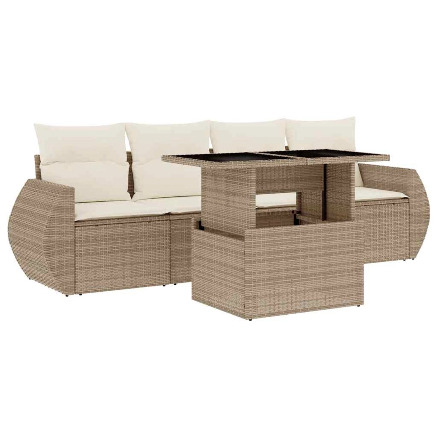 vidaXL 5-Tlg Garten-Sofagarnitur mit Kissen Beige Poly Rattan 3268358 günstig online kaufen
