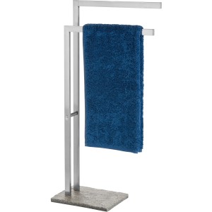 Wenko Handtuchhalter in Granit-Optik mit blauem Handtuch. Edelstahl Handtuchständer für Bad und Schlafzimmer.