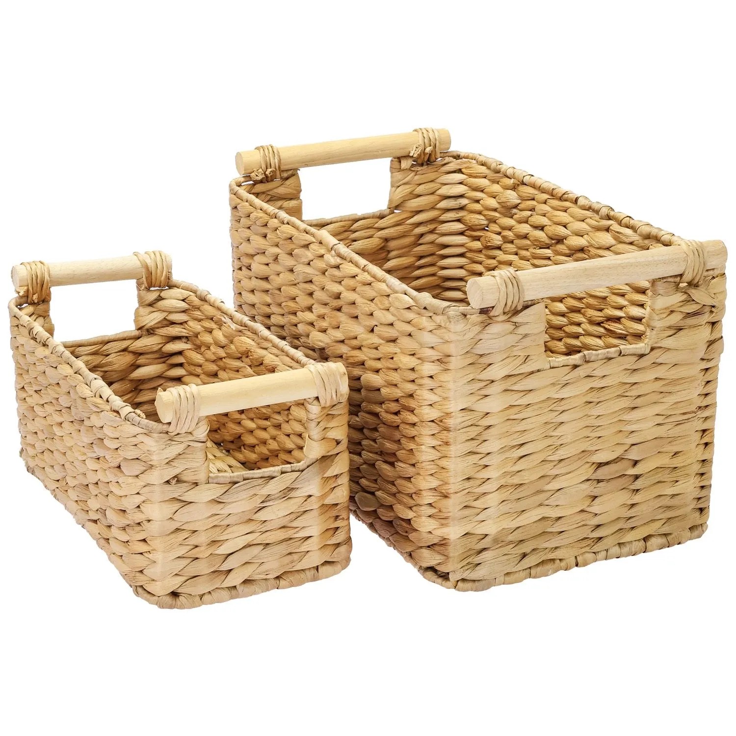 HMF 37279 Aufbewahrungskorb Badezimmer Korb Wasserhyazinthe Holzgriffe 30 x 15 x 13 cm und 37 x 22 x 20 cm