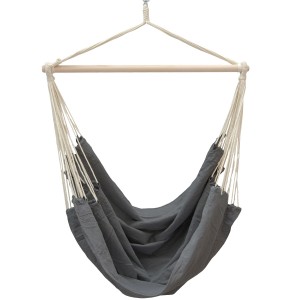 AMANKA XXL Hängesessel, anthrazitfarben, aus Baumwolle, mit Holzstab und Seilaufhängung.