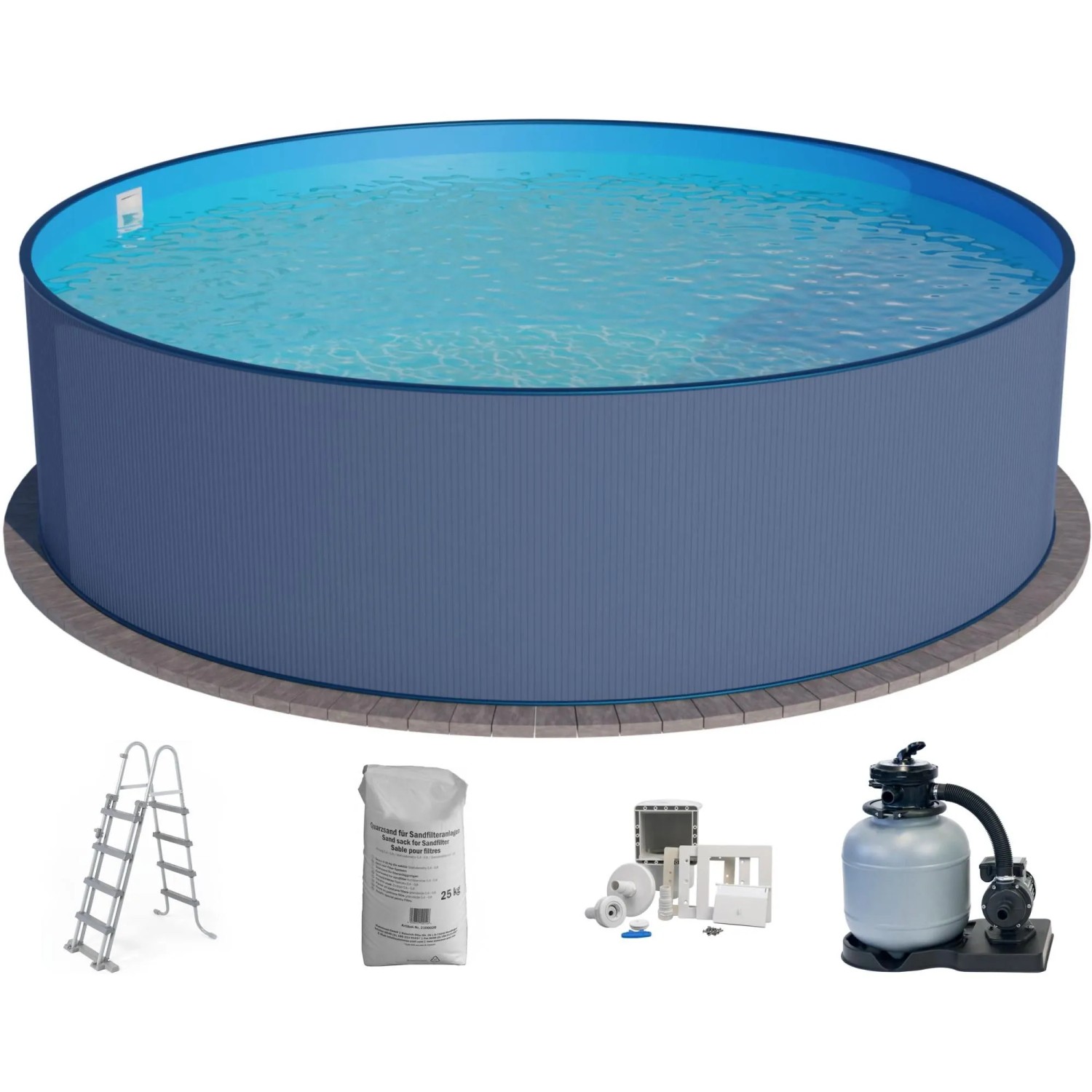 Planet Pool Stahlwandpool Set 5 teilig Rund 350x120cm Stahl 0,4mm Anthrazit Folie 0,4mm Blau Einhängebiese Planet Pool Stahlwandpool Set 5 teilig Rund 350x120cm Stahl 0,4mm Anthrazit Folie 0,4mm Blau Einhängebiese