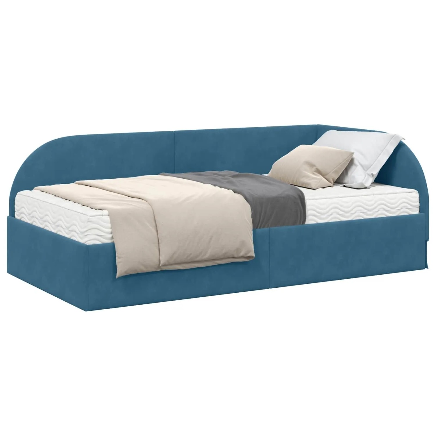 vidaXL Eckbettgestell mit Matratze mit Kopfteil 2 Stk Blau Samt 3394173