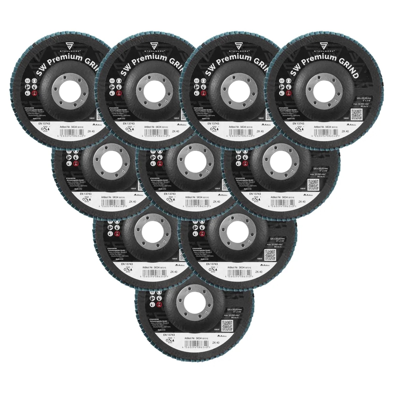 STAHLWERK Schleifscheibe Fächerscheibe Lamellenscheibe P40 125 MM 10er Set