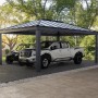 Grauer Palram Canopia Carport Colorado (612x426cm) mit zwei geparkten Fahrzeugen.