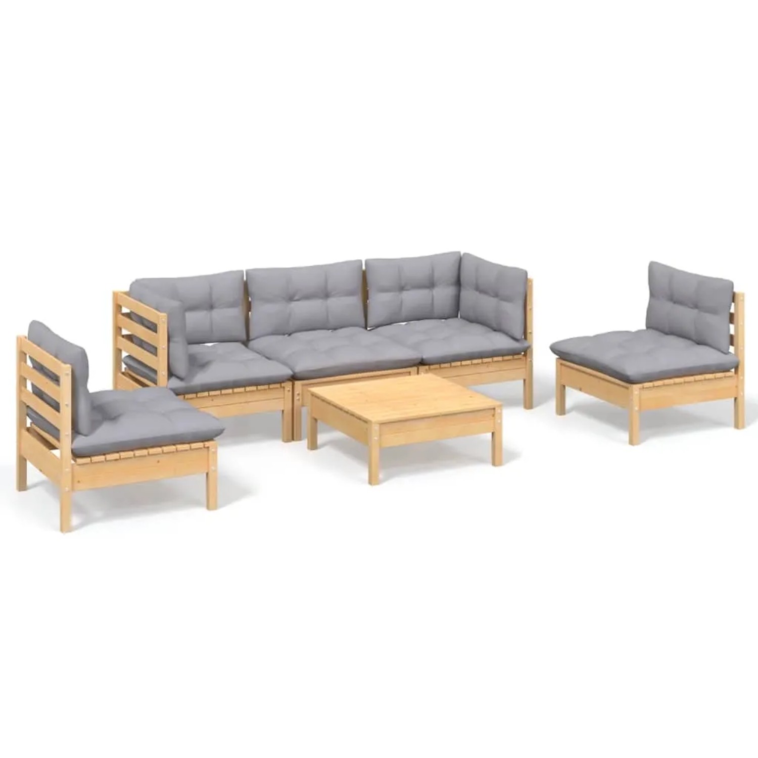vidaXL 6-Tlg Garten-Lounge-Set mit Grauen Kissen Kiefer Massivholz 3096189