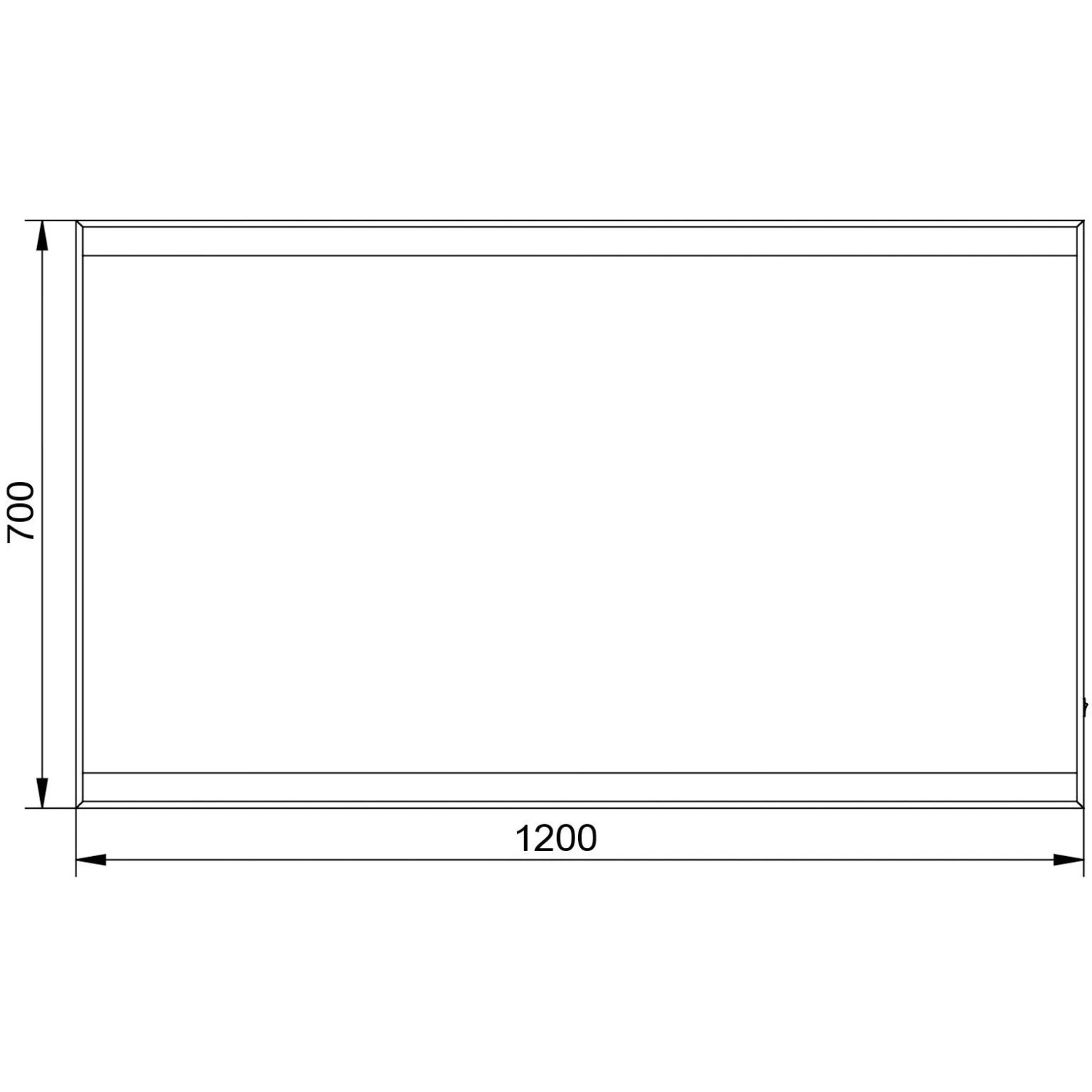 Abbildung des DSK Design LED-Lichtspiegels Black Stark, 120x70 cm, mit Maßangaben.
