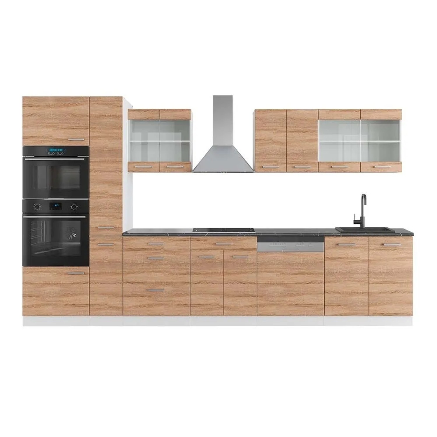 Vicco R-Line Küchenzeile Sonoma Weiß 350 cm mit HochschrankAP Anthrazit ohne E-Geräte