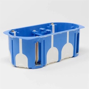 Blaue winddichte Doppel-Hohlwanddose aus Kunststoff für Schalterprogramme, 68mm, zur Unterputz- und Hohlwandmontage.