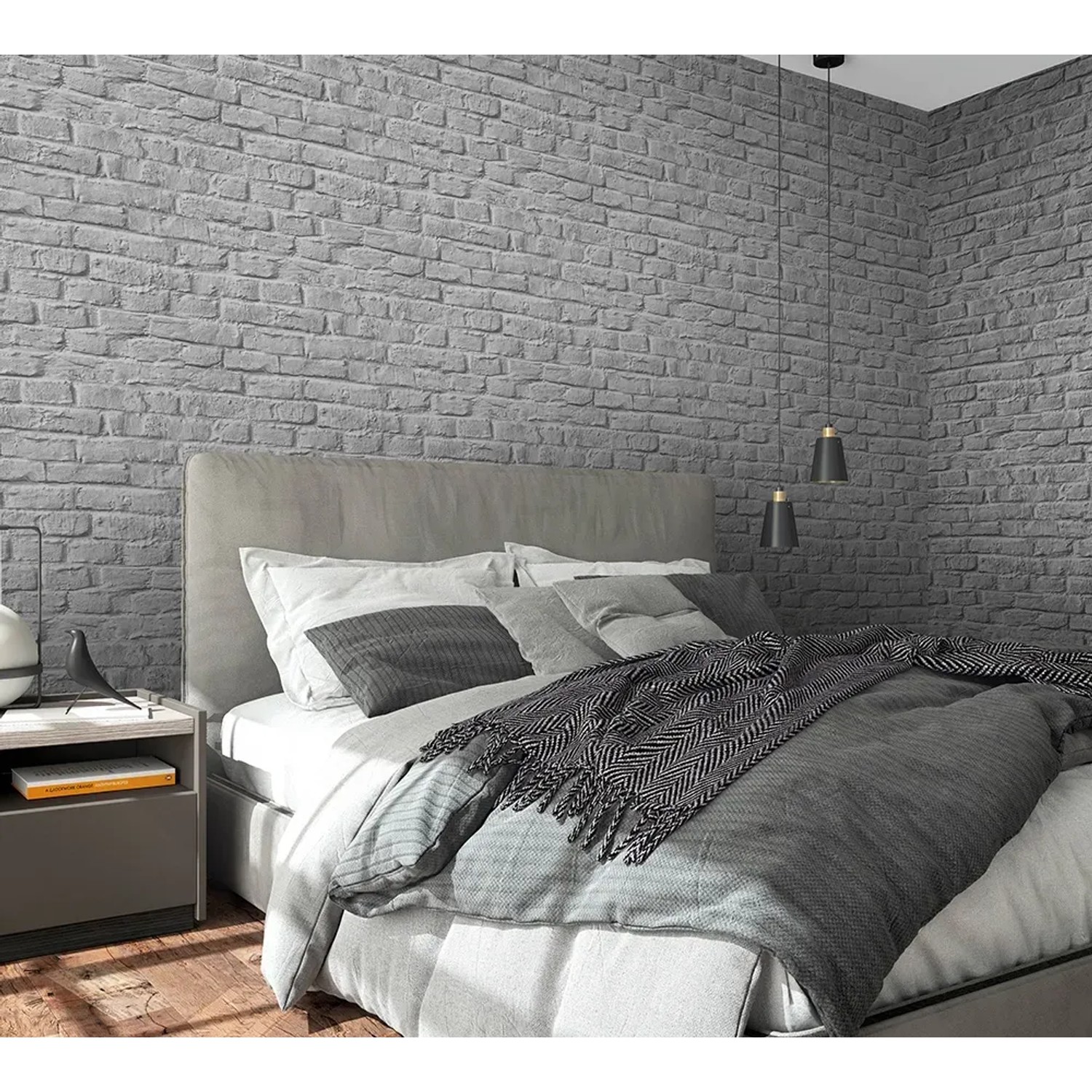 Marburg Vliestapete in Steinoptik (weißgrau) im Schlafzimmer.