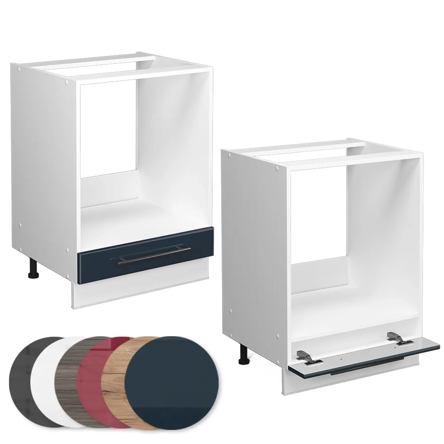 Vicco Herdumbauschrank Fame-Line in Dunkelblau/Weiß mit Eiche Arbeitsplatte, Küchenschrank