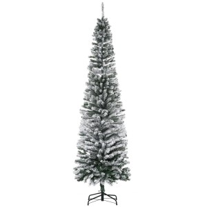 Schlanker, künstlicher Weihnachtsbaum (225 cm) mit Schnee und Kiefernnadeln für Innenräume.
