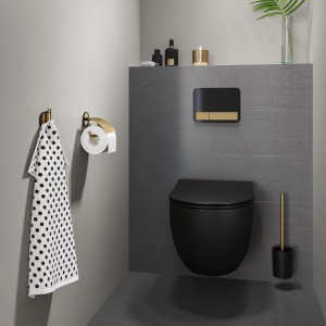 Tiger Tune WC-Bürste mit Halter, Messing gebürstet/Schwarz, im modernen Badezimmer.
