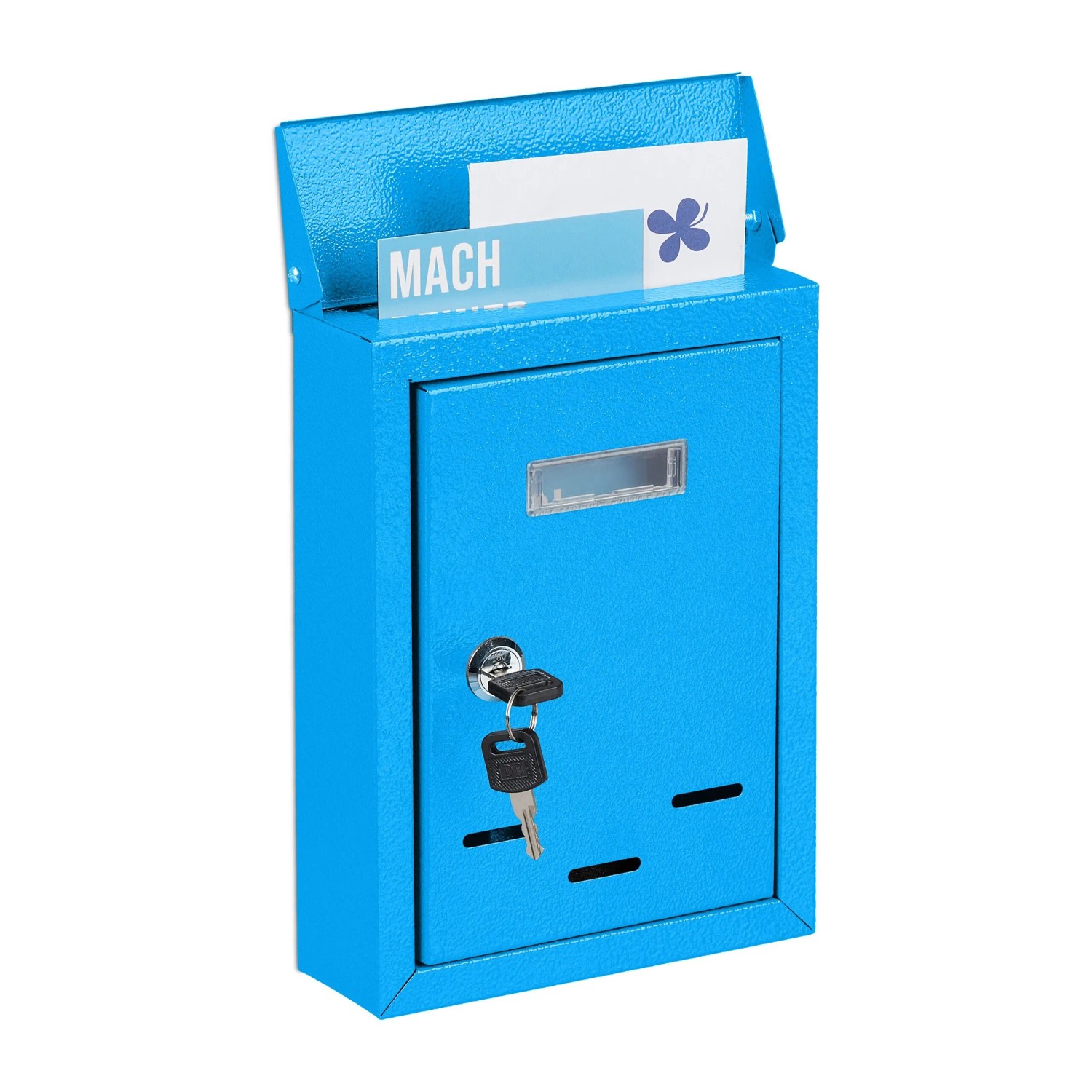 Relaxdays Briefkasten Eisen Blau Abschließbar Mit Namensschild 26,5 cm x 19 cm x 6,5 cm