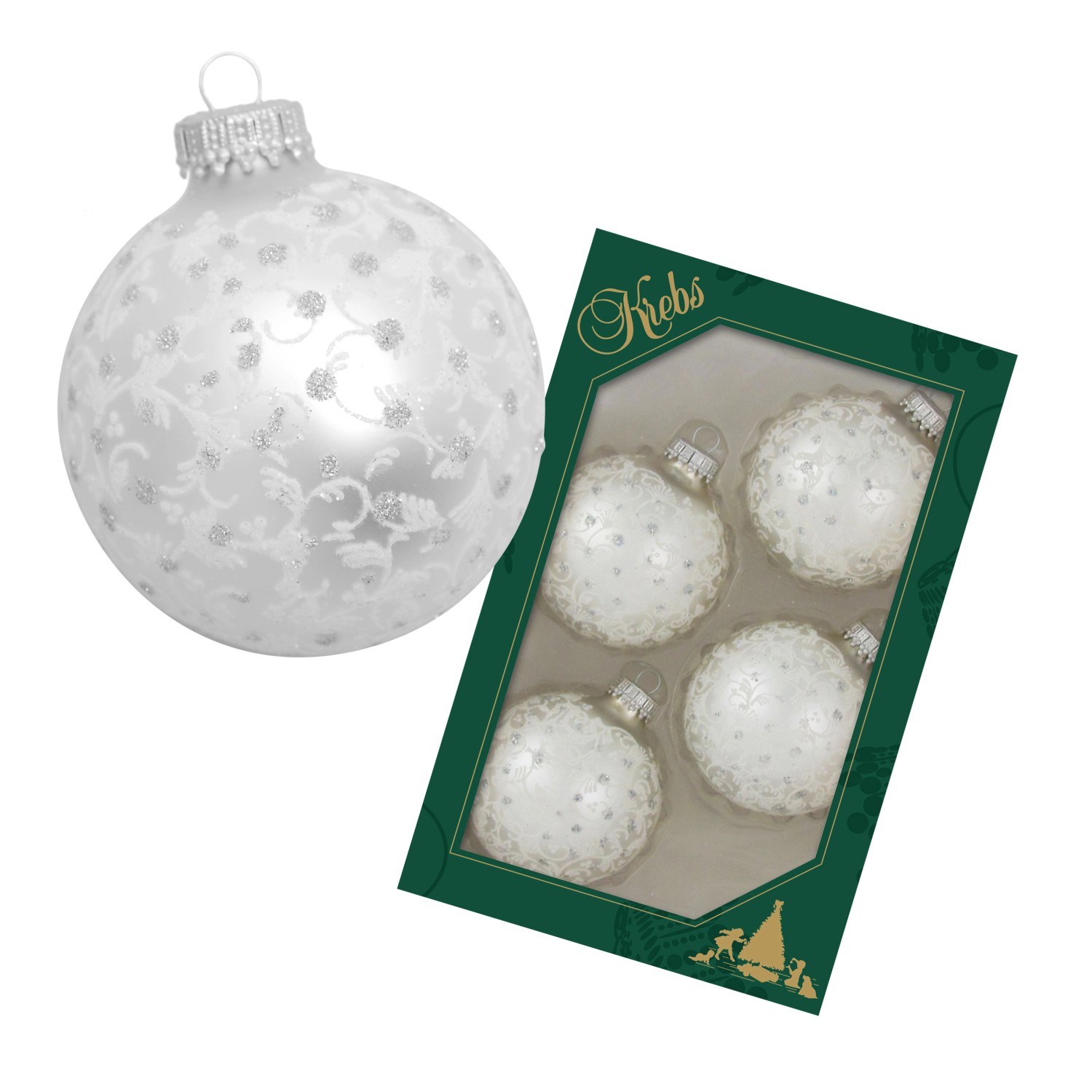 Krebs Glas Lauscha Weihnachtsbaumkugel Glitterranke 4er-Set 7cm