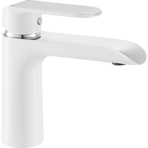 baliv Waschtischarmatur WT-5070 in Chrom-Weiß. Einhebelmischer für Waschbecken mit Exzenter-Ablaufgarnitur.