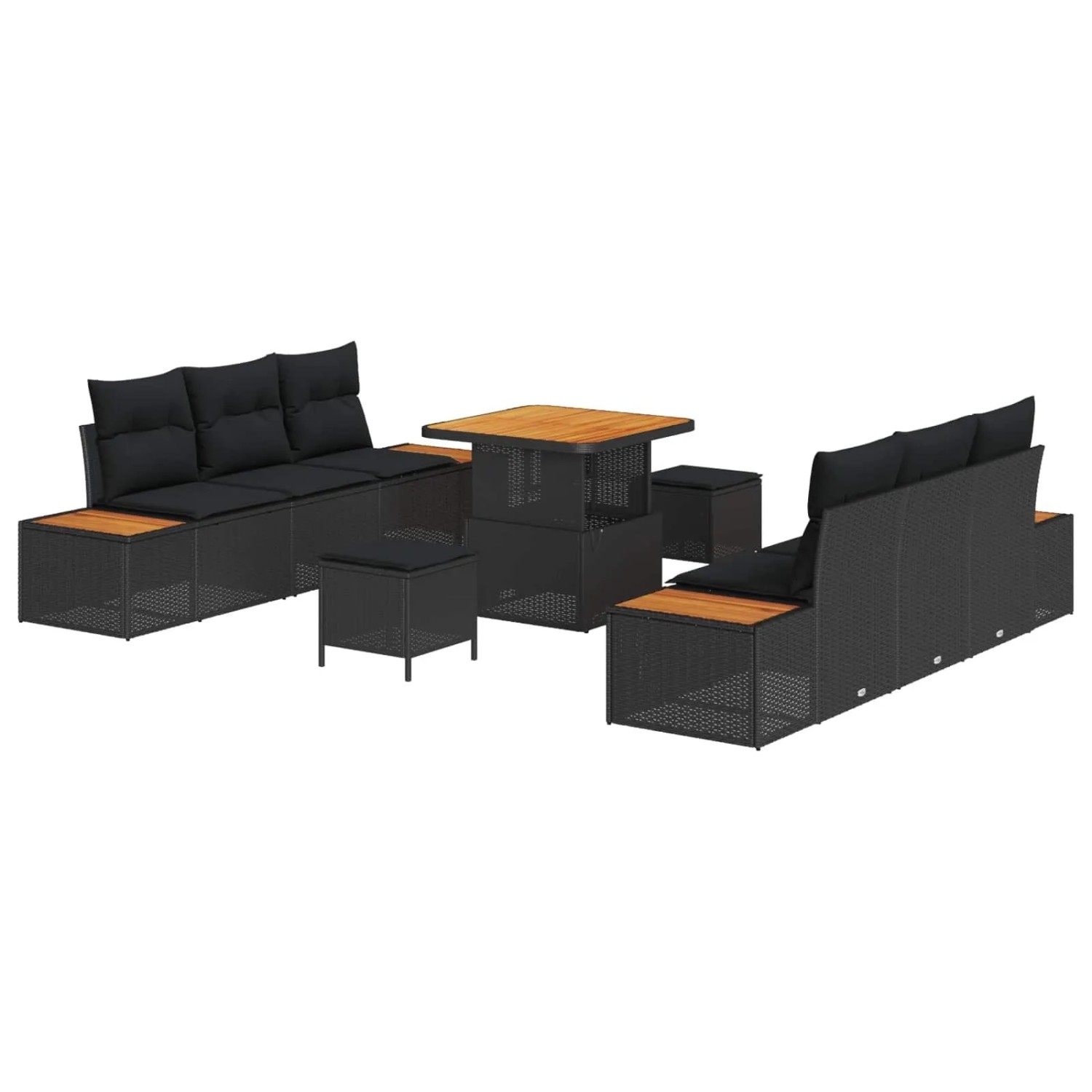 vidaXL Gartensofa-set mit Kissen 9-Tlg Schwarz Poly-Rattan 3364814 günstig online kaufen