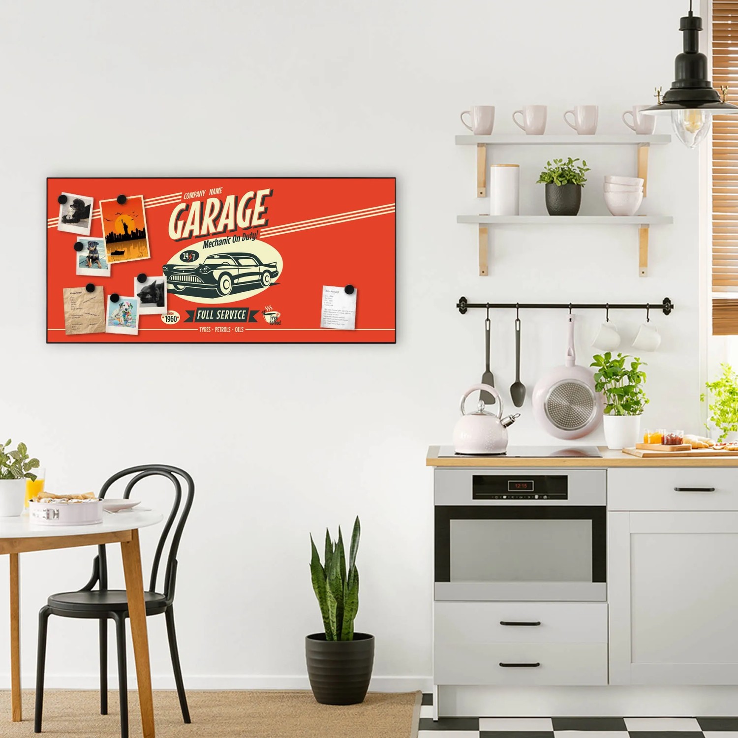 Schwarze Magnettafel (78x37cm) mit Auto-Motiv 'Full Service' als Wanddekoration inkl. 4 Magnete.