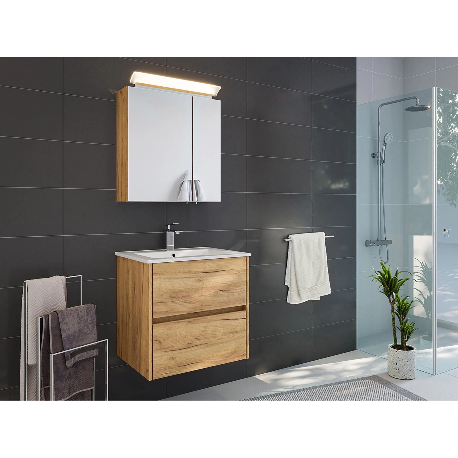 Posseik Badmöbelset Limes 60 cm Eiche Gold LED