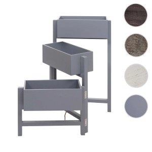 Grau-blaues MCW Pflanzregal Standregal mit 3 Körben im Shabby-Look für Gartendekoration.