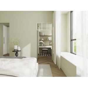 Helles Zimmer mit großem, weißem Fenster und Vorhängen. Vente-unique Oberlicht Bayview Weiß 83 cm Kunststofffenster.