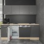 Flex-Well Büroküche Morena, 210 cm, basaltgrau/San Remo Eiche hell, mit E-Geräten und Spüle.