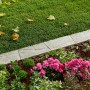 Verlegte Kann Rasenkante Nativa aus Kalkstein zwischen Rasen und Blumenbeet.