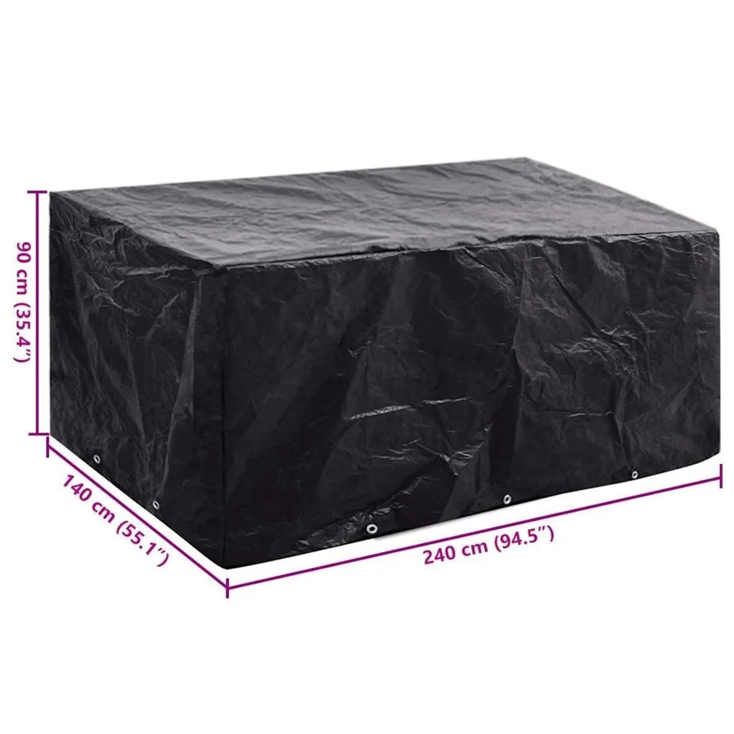 Schwarze vidaXL Gartenmöbel-Abdeckung aus Polyethylen, 240x140x90 cm, mit Ösen. Schutzhülle für Gartenmöbel.