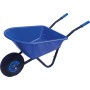 Blaue Pro-Bau-Tec Kinderschubkarre mit 20 l Mulde und pannensicherem Rad.