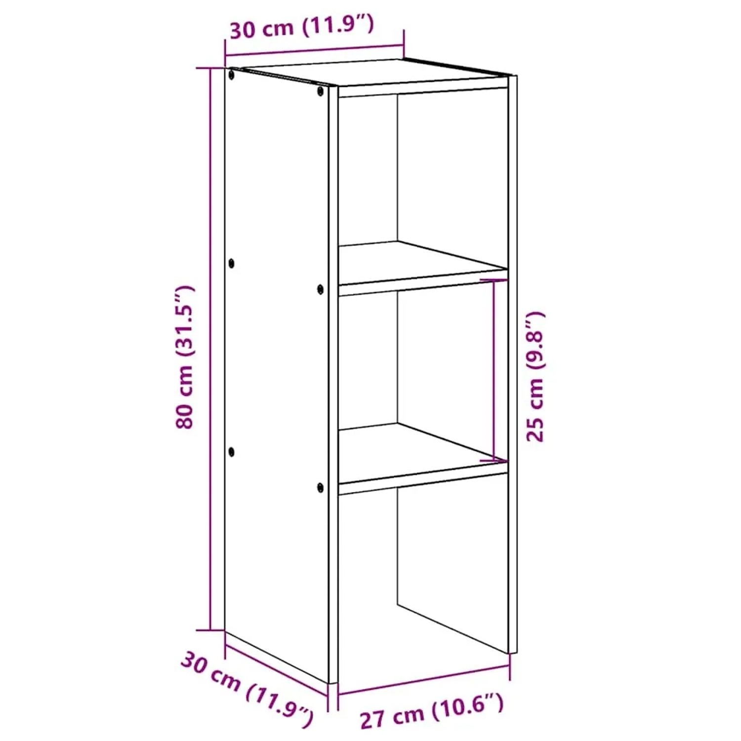 Weißes, stapelbares Bücherregal (30x30x80 cm) aus Holzwerkstoff für Wohnzimmer.